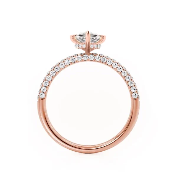 COCO Cushion Cut Lab Diamond 18k Rose Gold Petite Hidden Halo Triple Pavé