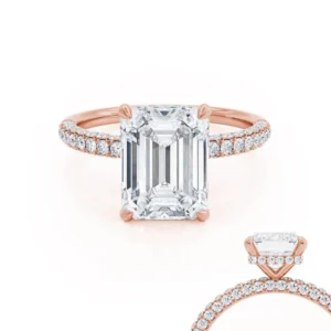 COCO Emerald Lab Diamond & Diamond 18k Rose Gold Hidden Halo Triple Pavé Ring