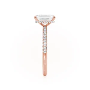 COCO Emerald Lab Diamond & Diamond 18k Rose Gold Hidden Halo Triple Pavé Ring