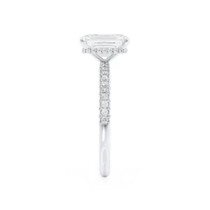 COCO Emerald Lab Diamond & Diamond Platinum Hidden Halo Triple Pavé Ring