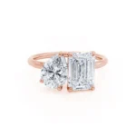 COMET Toi Et Moi Lab Diamond Emerald & Pear Cut Ring 18k Rose Gold
