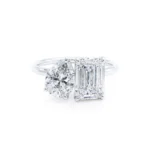 COMET Toi Et Moi Lab Diamond Emerald & Pear Cut Ring 18k White Gold