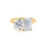 COMET Toi Et Moi Lab Diamond Emerald & Pear Cut Ring 18k Yellow Gold