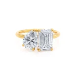 COMET Toi Et Moi Lab Diamond Emerald & Pear Cut Ring 18k Yellow Gold