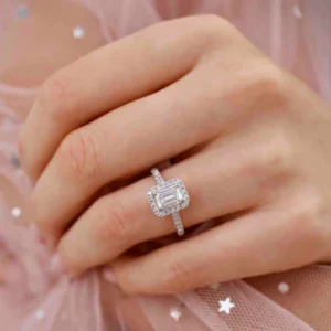 ESME Emerald Lab Diamond & Diamond 18k White Gold Halo