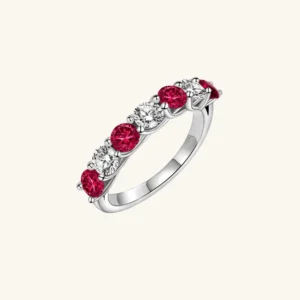 Moissanite & Lab-Grown Ruby Half Eternity Ring