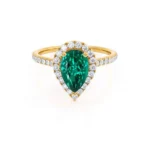 HARLOW Pear Emerald & Diamond 18k Yellow Gold Halo