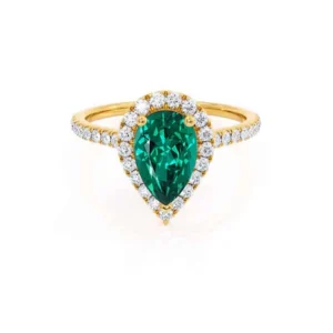 HARLOW Pear Emerald & Diamond 18k Yellow Gold Halo