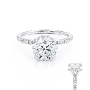 LIVELY Round Lab Diamond 950 Platinum Petite Hidden Halo Pavé Shoulder Set Ring