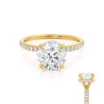 LIVELY Round Lab Diamond 18k Yellow Gold Petite Hidden Halo Pavé Shoulder Set Ring