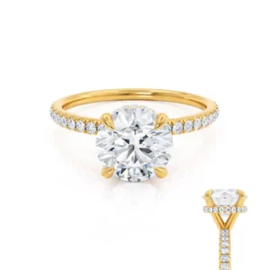 LIVELY Round Lab Diamond 18k Yellow Gold Petite Hidden Halo Pavé Shoulder Set Ring