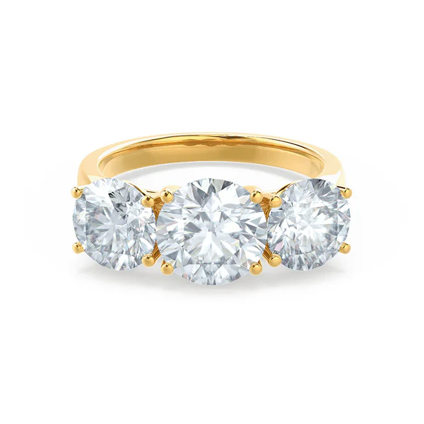 LEANORA Round Lab Diamond 18k Yellow Gold Trilogy Ring