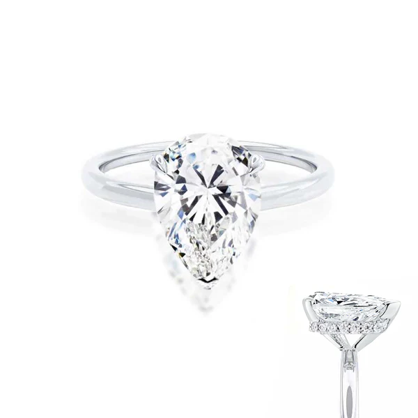 PARIS Pear Lab Diamond 18k White Gold Hidden Halo