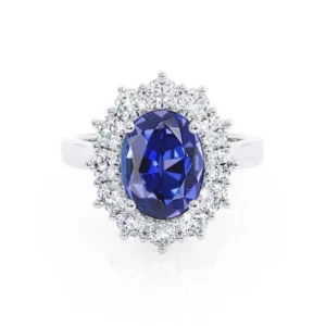 DIANA Blue Sapphire & Lab Diamond 950 Platinum Halo