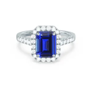 ESME Grown Blue Sapphire & Diamond Platinum Halo