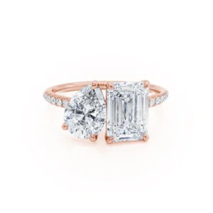CELESTE Toi et Moi Lab Diamond Emerald & Pear Diamond Band Ring 950 Platinum