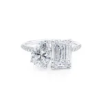 CELESTE Toi et Moi Lab Diamond Emerald & Pear Diamond Band Ring 950 Platinum