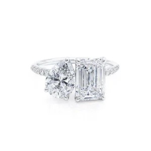CELESTE Toi et Moi Lab Diamond Emerald & Pear Diamond Band Ring 950 Platinum