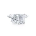 CELESTE Toi et Moi Lab Diamond Emerald & Pear Diamond Band Ring 950 Platinum