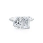 CELESTE Toi et Moi Lab Diamond Emerald & Pear Diamond Band Ring 18k White Gold