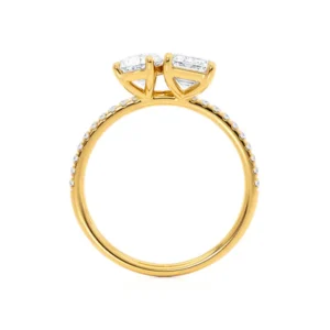 CELESTE Toi et Moi Lab Diamond Emerald & Pear Diamond Band Ring 18k Yellow Gold